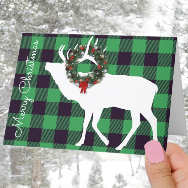 Green Buffalo Plaid Elk Silhouette Wreath Template (Creator Uploaded)