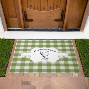 Green Buffalo Plaid Farm Chicken Doormat