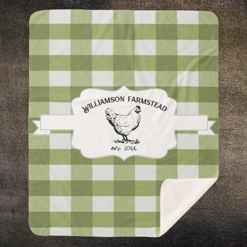 Green Buffalo Plaid Farm Chicken Sherpa Blanket