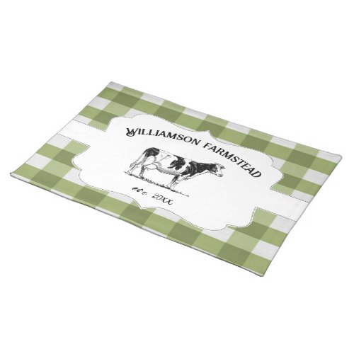 Green Buffalo Plaid Farm Cow Cloth Placemat