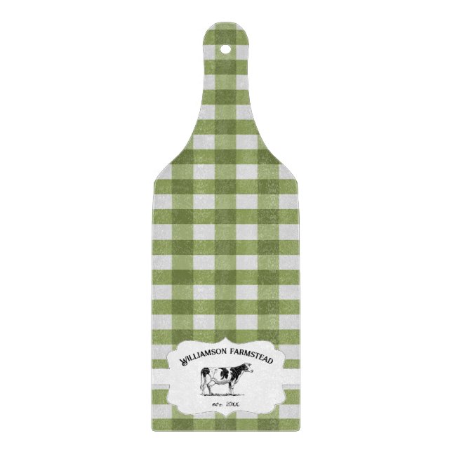 Green Buffalo Plaid Farm Cow Cutting Board (Front)