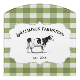 Green Buffalo Plaid Farm Cow Door Sign