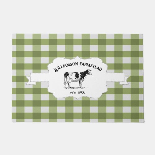 Green Buffalo Plaid Farm Cow Doormat