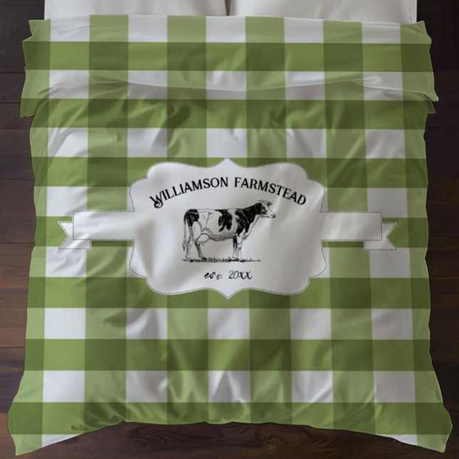 Green Buffalo Plaid Farm Cow Duvet Cover (Green Buffalo Plaid Farm Cow Duvet Cover)