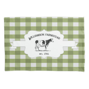 Green Buffalo Plaid Farm Cow Pillow Case