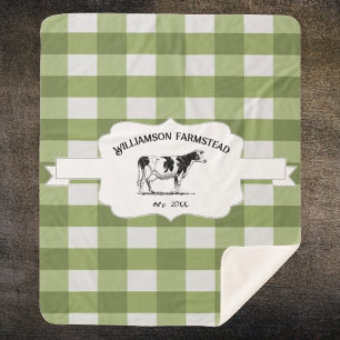 Green Buffalo Plaid Farm Cow Sherpa Blanket