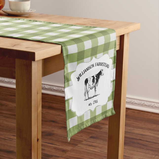 Green Buffalo Plaid Farm Cow Short Table Runner (In Situ)
