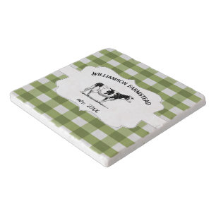 Green Buffalo Plaid Farm Cow Trivet