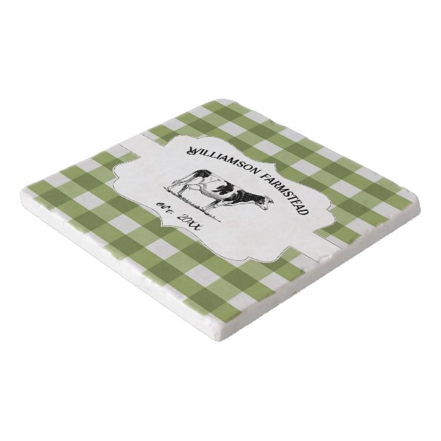 Green Buffalo Plaid Farm Cow Trivet (Corner)