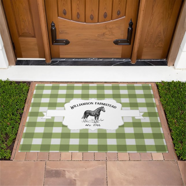 Green Buffalo Plaid Farm Horse Doormat (Outdoor)