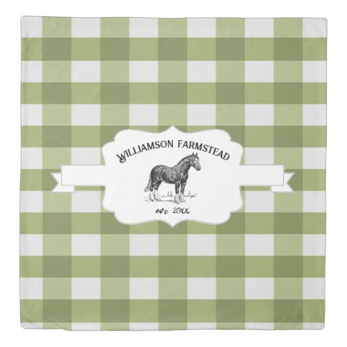 Green Buffalo Plaid Farm Horse Duvet Cover