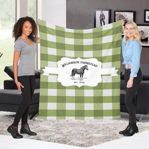 Green Buffalo Plaid Farm Horse Fleece Blanket