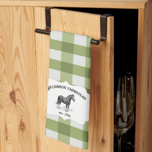 Green Buffalo Plaid Farm Horse Kitchen Towel