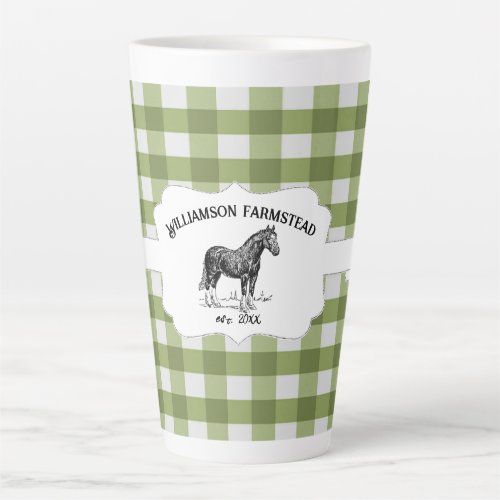 Green Buffalo Plaid Farm Horse Latte Mug