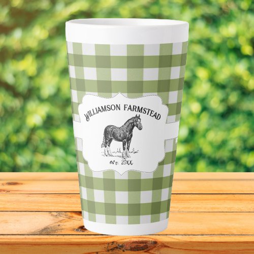 Green Buffalo Plaid Farm Horse Latte Mug