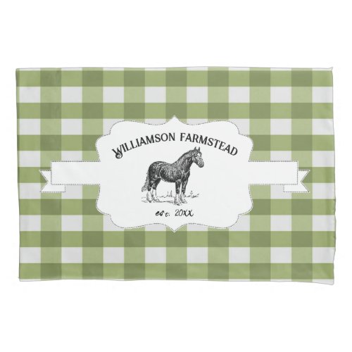 Green Buffalo Plaid Farm Horse Pillow Case
