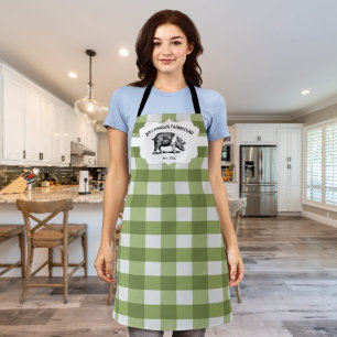Green Buffalo Plaid Farm Pig Apron