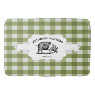 Green Buffalo Plaid Farm Pig Bath Mat
