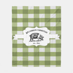 Green Buffalo Plaid Farm Pig Fleece Blanket