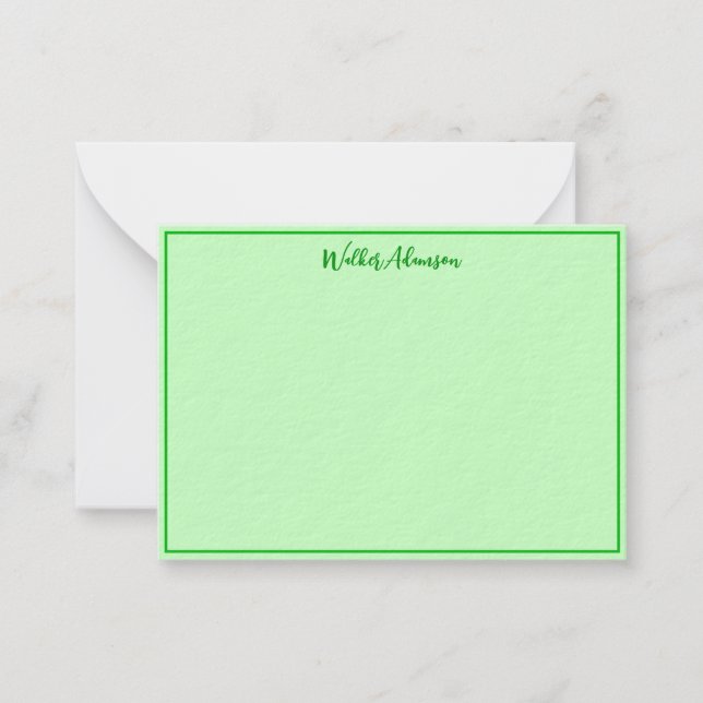 Green Buffalo Plaid - Gingham Check Name Border  Note Card (Front)