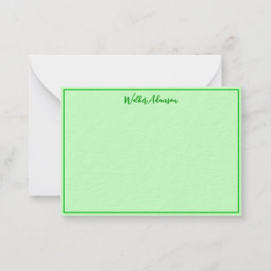Green Buffalo Plaid - Gingham Check Name Border  Note Card