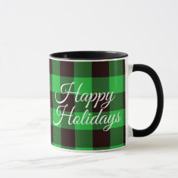 Green Buffalo Plaid Happy Holidays Mug