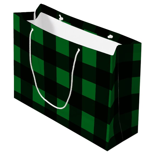 Green Buffalo Plaid Large Gift Bag (Front Angled)