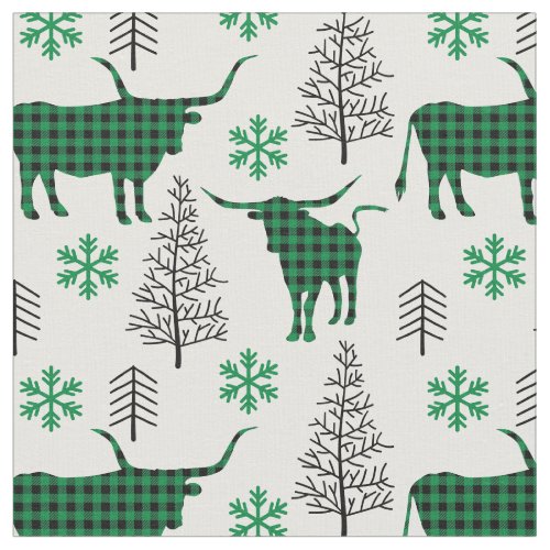 Green Buffalo Plaid Longhorn Pattern Fabric