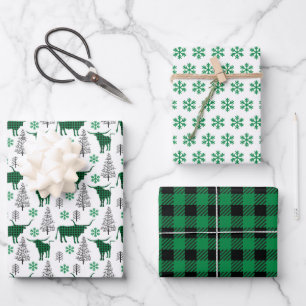 Green Buffalo Plaid Longhorn Pattern Wrapping Paper Sheets