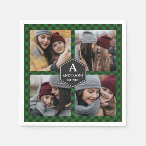 Green Buffalo Plaid Lumberjack Photo Collage Napkins