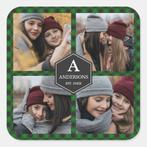 Green Buffalo Plaid Lumberjack Photo Collage Square Sticker