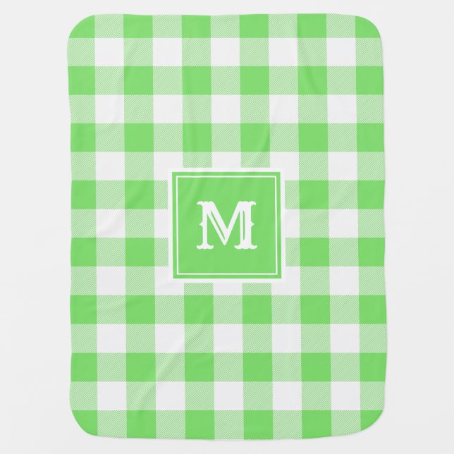 Green Buffalo Plaid Monogram Baby Blanket (Front)