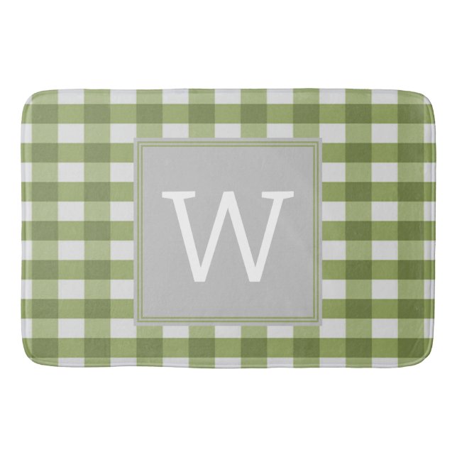 Green Buffalo Plaid Monogram Bath Mat (Front)