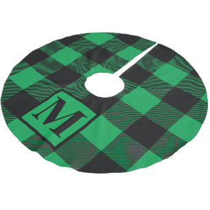Green Buffalo Plaid Monogram Brushed Polyester Tree Skirt