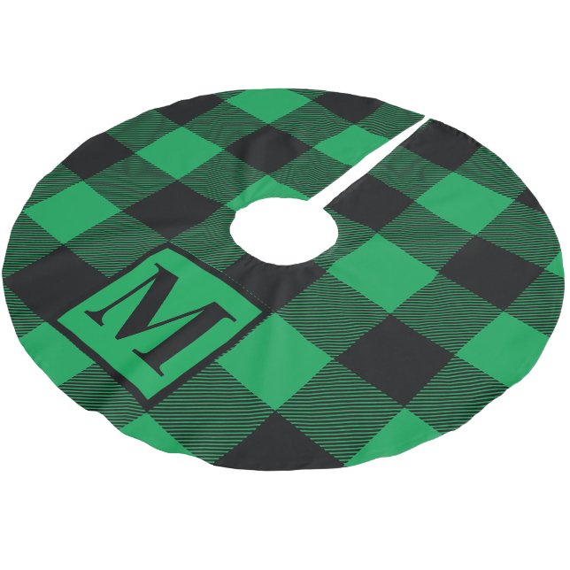 Green Buffalo Plaid Monogram Brushed Polyester Tree Skirt (Angled)