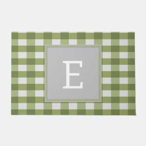 Green Buffalo Plaid Monogram Doormat