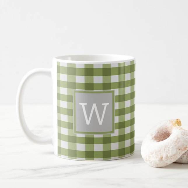 Green Buffalo Plaid Monogram Mug (With Donut)