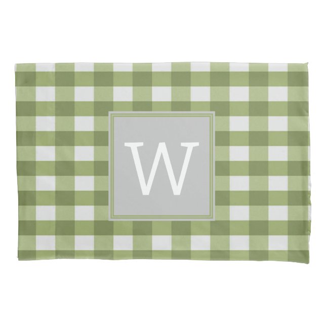 Green Buffalo Plaid Monogram Pillowcase (Front)