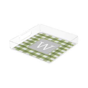 Green Buffalo Plaid Monogram Vanity Tray