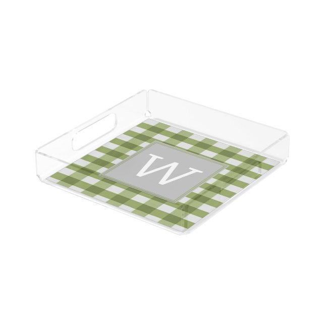 Green Buffalo Plaid Monogram Vanity Tray (Angled)