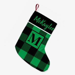 Green Buffalo Plaid Monogram Xmas Small Christmas Stocking