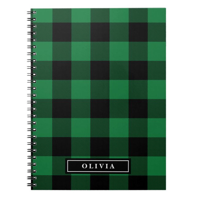 Green Buffalo Plaid Monogrammed Spiral Notebook (Front)