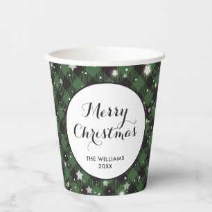 Green Buffalo Plaid Paper Cups
