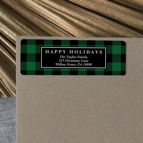 Green Buffalo Plaid Pattern Christmas Card Label