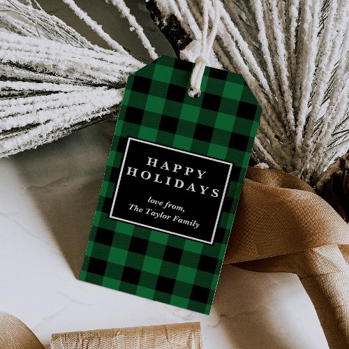Green Buffalo Plaid Pattern Christmas Gift Tags