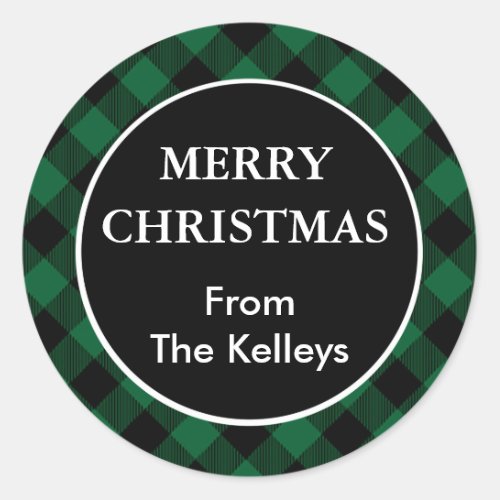 Green Buffalo Plaid Personalized Gift Classic Round Sticker