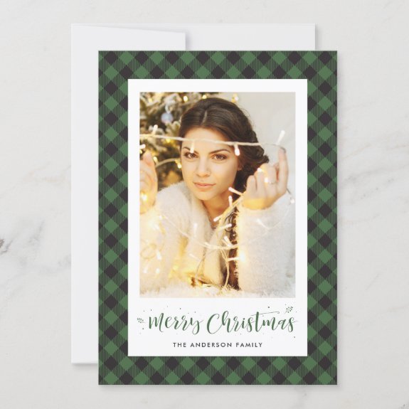 Green Buffalo Plaid Photo Christmas Card
