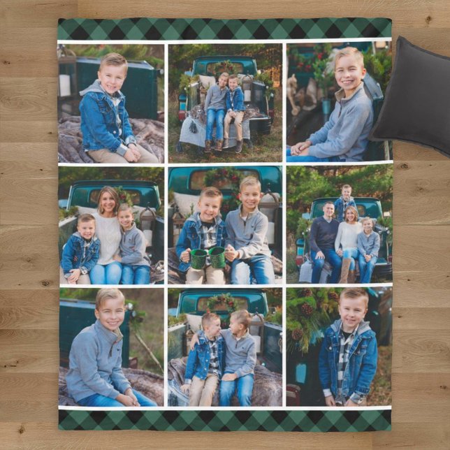 Green Buffalo Plaid Photo Collage Fleece Blanket (Creator Uploaded)