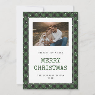 Green Buffalo Plaid Photo Merry Christmas Card