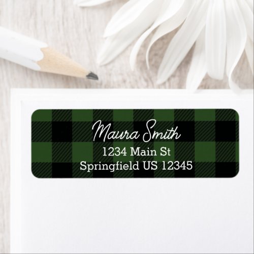 Green buffalo plaid return address labels 